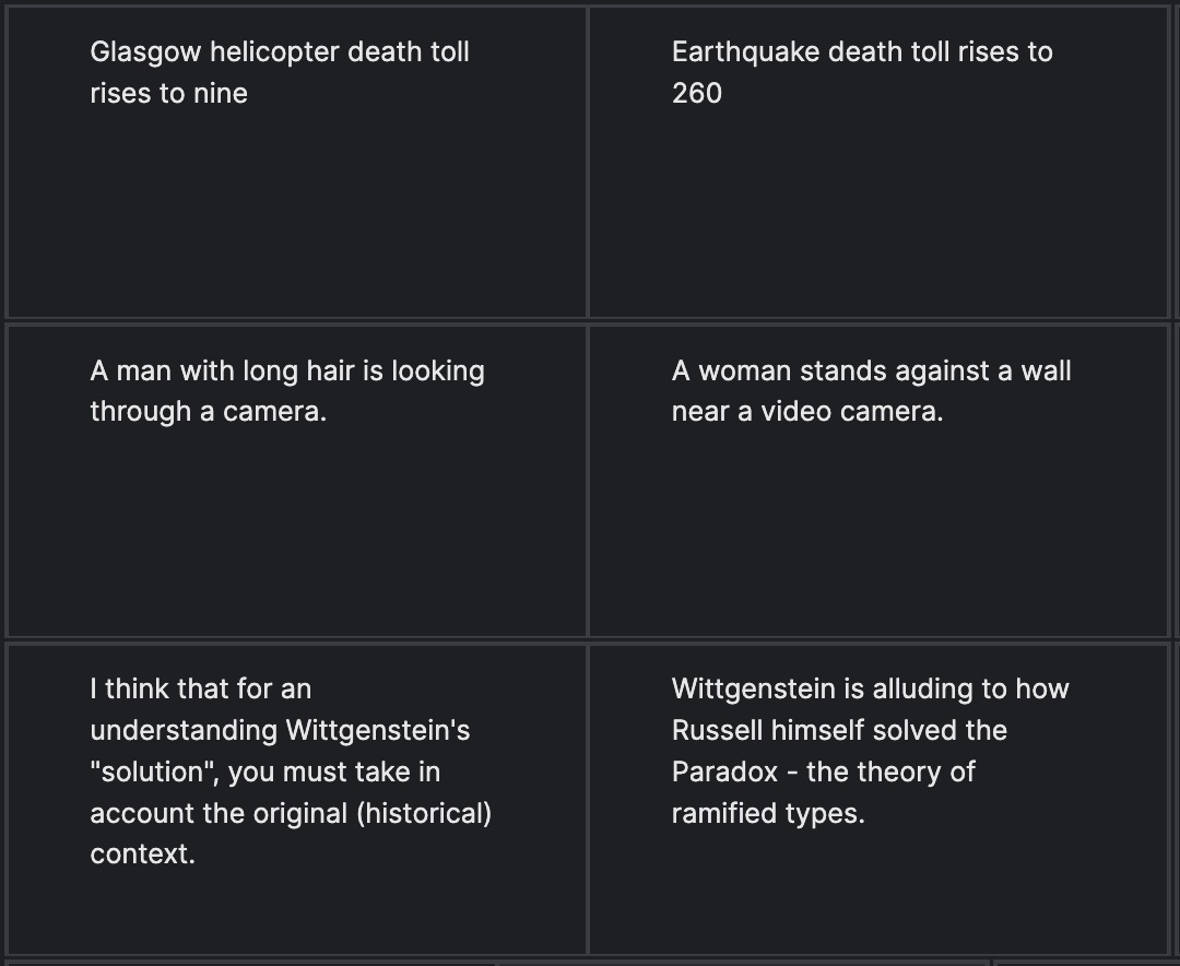 Example sentence pairs from STS benchmark dataset.